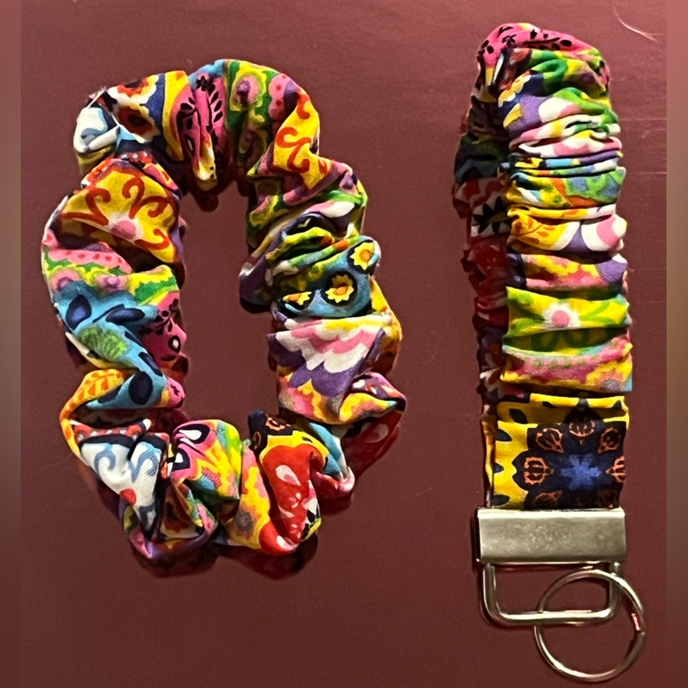 Handmade scrunchie and keychain wristlet.